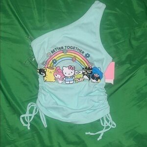 NWT Hello Kitty Cute One-Shoulder Cartoon Mint Green Top size XS